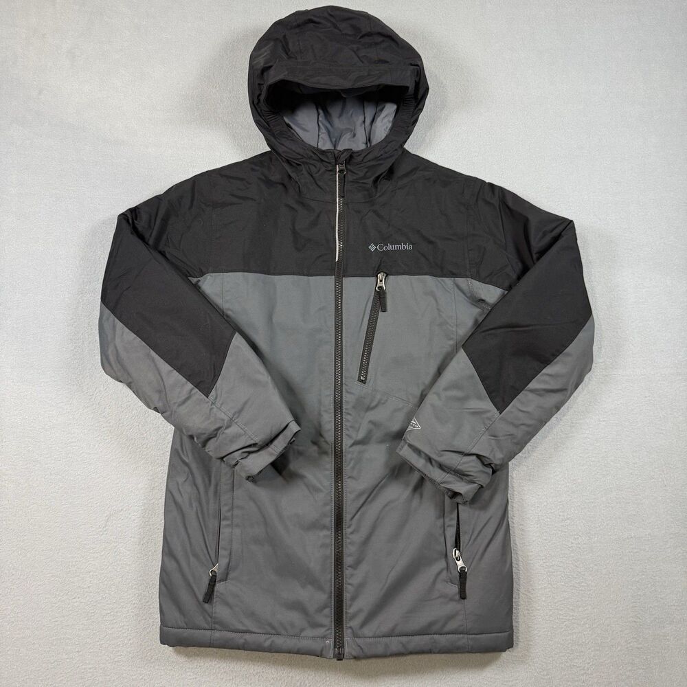 Columbia Youth Omni-Tech Jacket Size M Black Gray Hooded Waterproof Winter